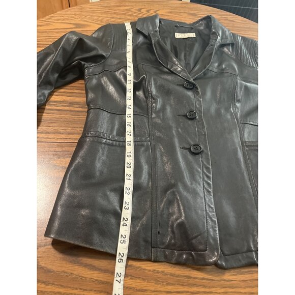 Pelle Studio black blazer button front collared leather jacket size Large - Picture 10 of 12